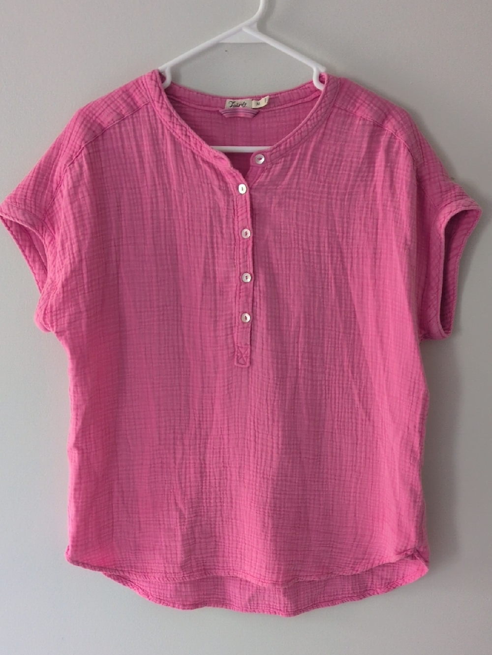 Faherty Dream Cotton Gauze Coneflower Pink Button-Front Gauze Top Size Medium